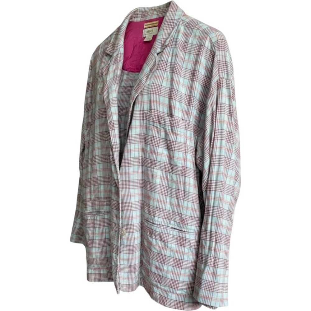 Maeve by Anthropologie Plaid Linen Blend Blazer Blue Pink Large OB1430348